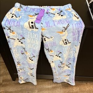 Disney Olaf Fleece Pajama Pants in Light Blue with Purple Drawstring